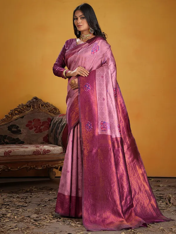 Women's_Silk_Blend_Pink_Woven_Design_Designer_Saree_With_Blouse_Piece