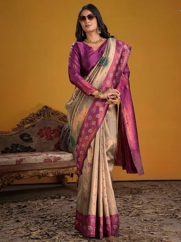 Women's_Silk_Blend_Rose_Gold_Woven_Design_Designer_Saree_With_Blouse_Piece