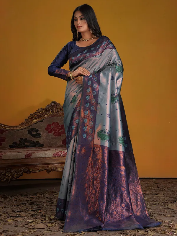 Women's_Silk_Blend_Light_Blue_Woven_Design_Designer_Saree_With_Blouse_Piece