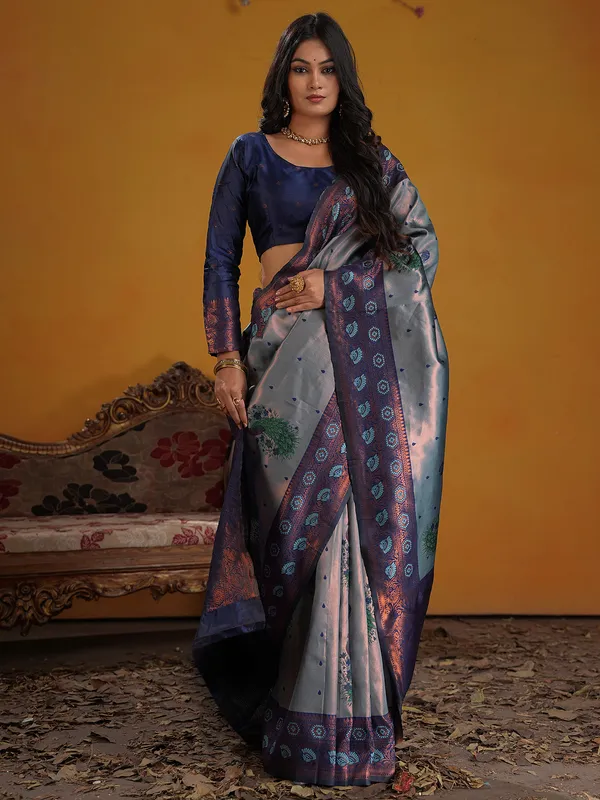 Women's_Silk_Blend_Light_Blue_Woven_Design_Designer_Saree_With_Blouse_Piece