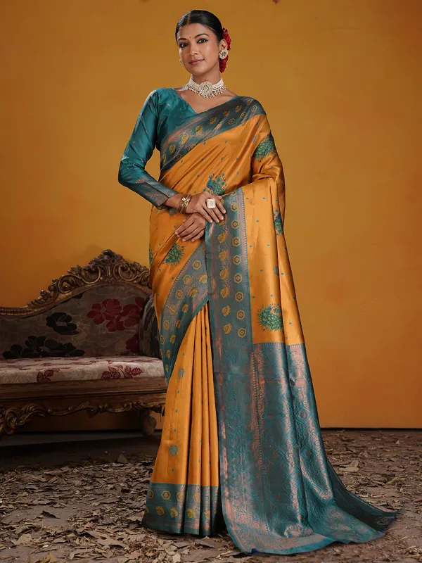 Women's_Silk_Blend_Mustard_Woven_Design_Designer_Saree_With_Blouse_Piece