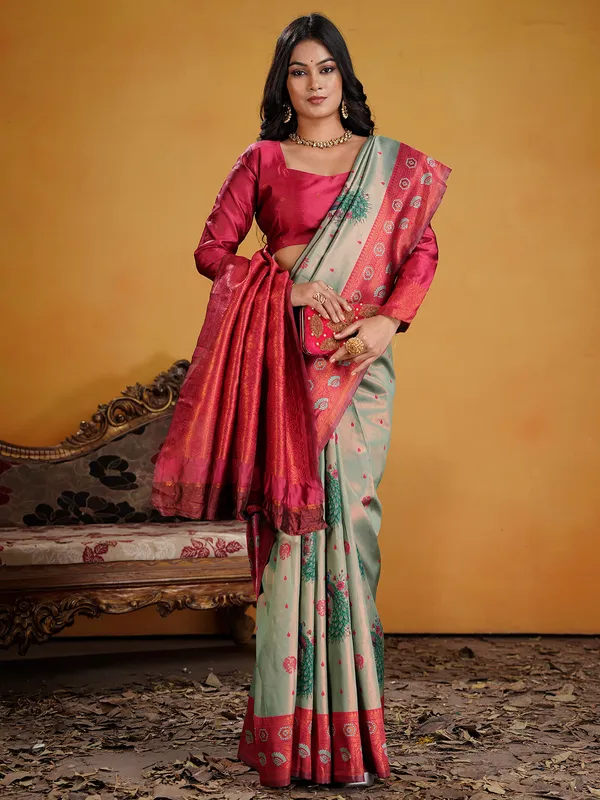 Women's_Silk_Blend_Light_Blue_Woven_Design_Designer_Saree_With_Blouse_Piece