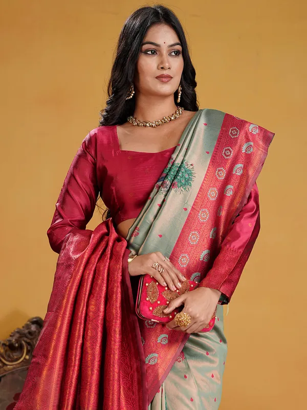 Women's_Silk_Blend_Light_Blue_Woven_Design_Designer_Saree_With_Blouse_Piece