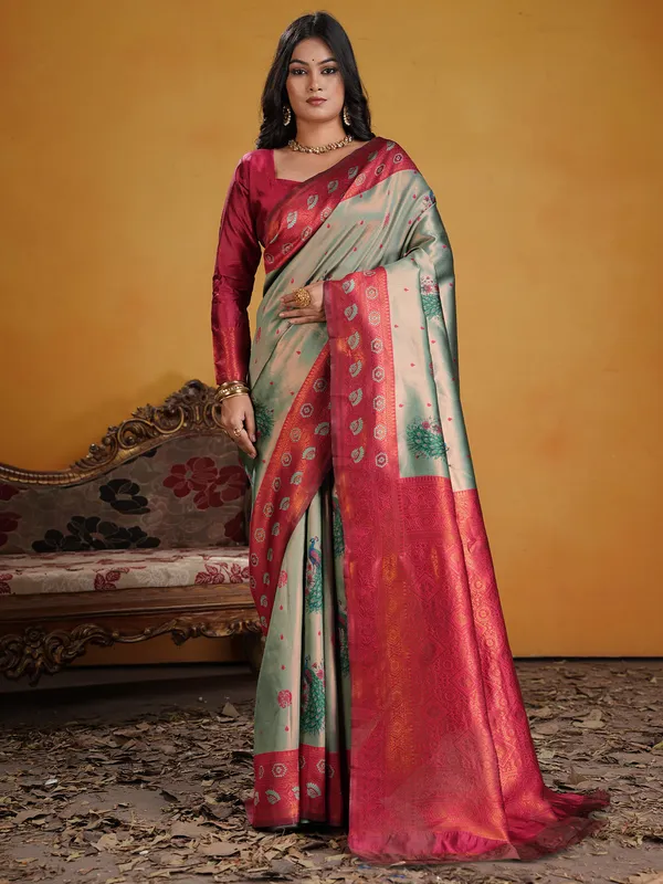 Women's_Silk_Blend_Light_Blue_Woven_Design_Designer_Saree_With_Blouse_Piece