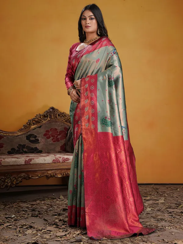 Women's_Silk_Blend_Light_Blue_Woven_Design_Designer_Saree_With_Blouse_Piece