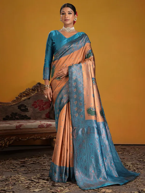Women's_Silk_Blend_Rust_Woven_Design_Designer_Saree_With_Blouse_Piece