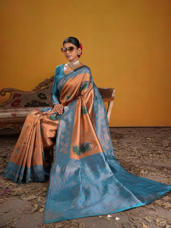 Women's_Silk_Blend_Rust_Woven_Design_Designer_Saree_With_Blouse_Piece