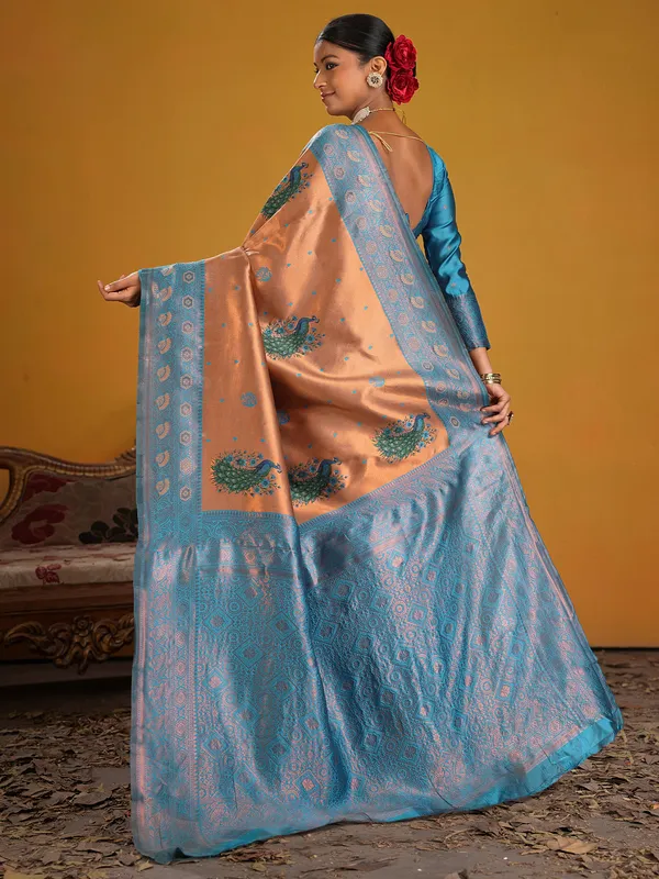 Women's_Silk_Blend_Rust_Woven_Design_Designer_Saree_With_Blouse_Piece