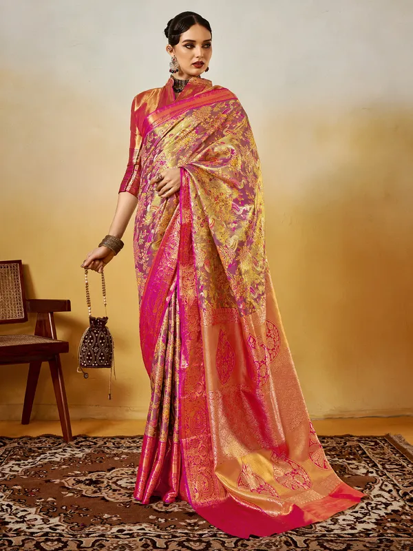 Women's_Silk_Blend_Mauve_Woven_Design_Designer_Saree_With_Blouse_Piece