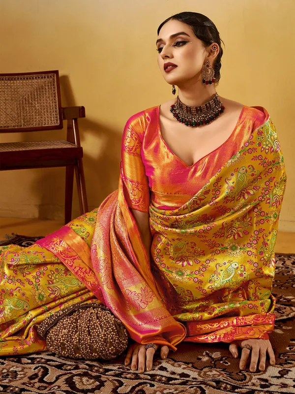 Women's_Silk_Blend_Yellow_Woven_Design_Designer_Saree_With_Blouse_Piece