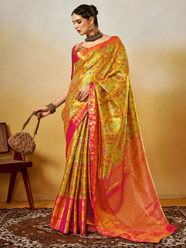 Women's_Silk_Blend_Yellow_Woven_Design_Designer_Saree_With_Blouse_Piece