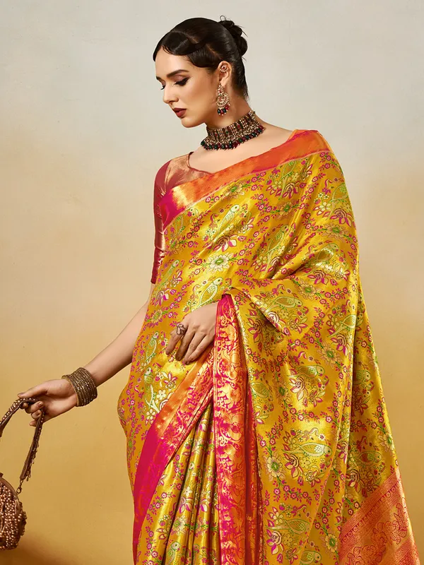 Women's_Silk_Blend_Yellow_Woven_Design_Designer_Saree_With_Blouse_Piece