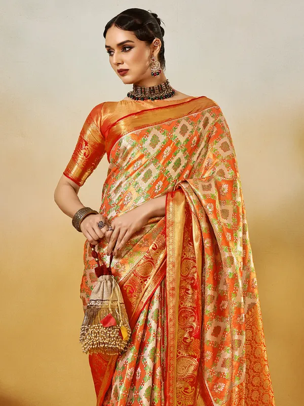 Women's_Silk_Blend_Orange_Woven_Design_Designer_Saree_With_Blouse_Piece