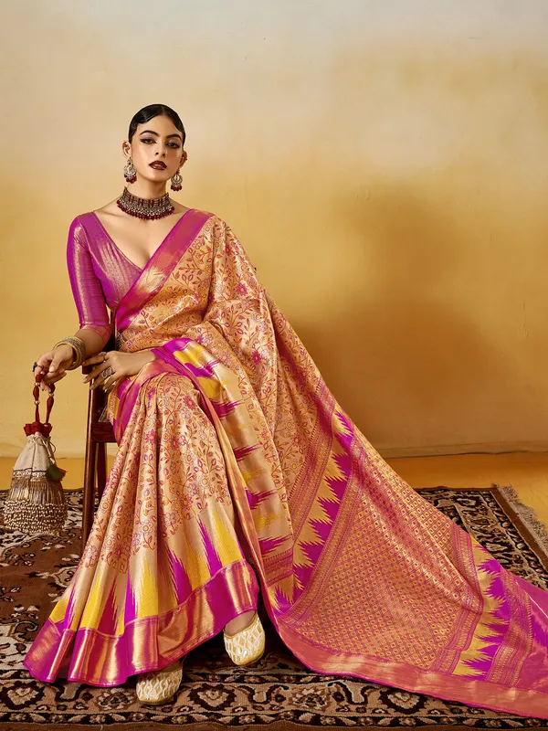 Women's_Silk_Blend_Beige_Woven_Design_Designer_Saree_With_Blouse_Piece