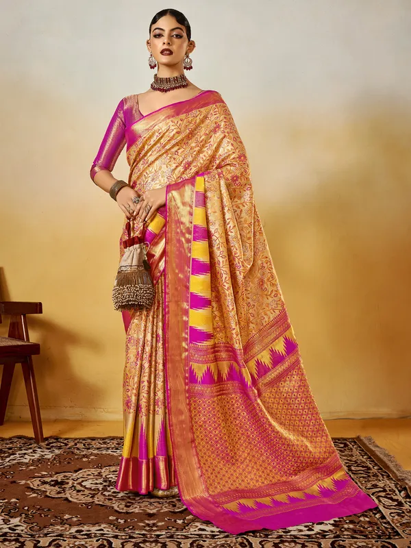 Women's_Silk_Blend_Beige_Woven_Design_Designer_Saree_With_Blouse_Piece