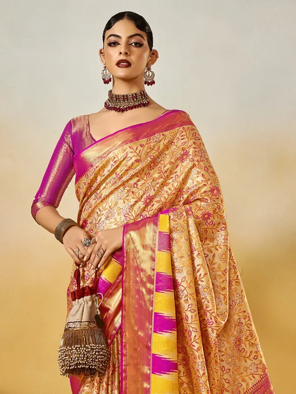 Women's_Silk_Blend_Beige_Woven_Design_Designer_Saree_With_Blouse_Piece