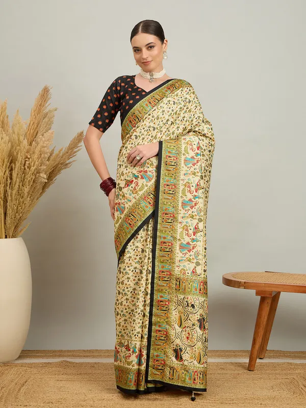 Women's_Silk_Blend_Cream_Digital_Print_Designer_Saree_With_Blouse_Piece