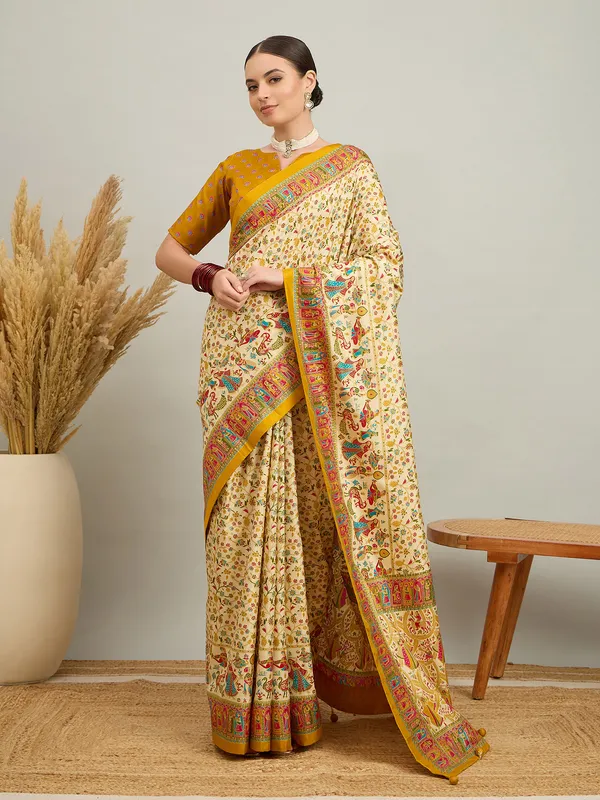 Women's_Silk_Blend_Cream_Digital_Print_Designer_Saree_With_Blouse_Piece