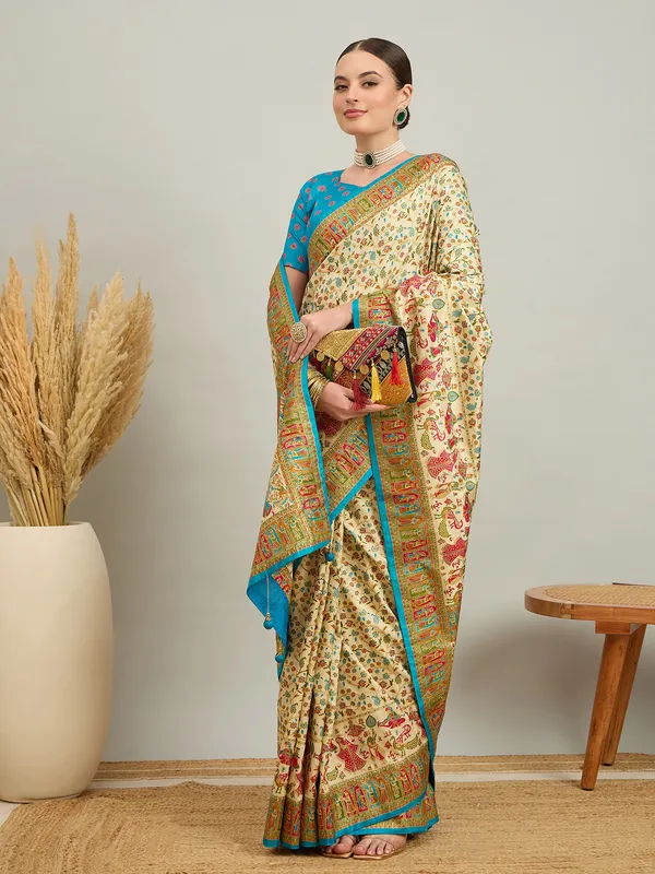 Women's_Silk_Blend_Cream_Digital_Print_Designer_Saree_With_Blouse_Piece
