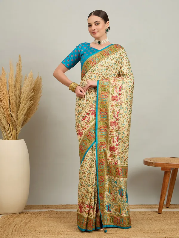 Women's_Silk_Blend_Cream_Digital_Print_Designer_Saree_With_Blouse_Piece