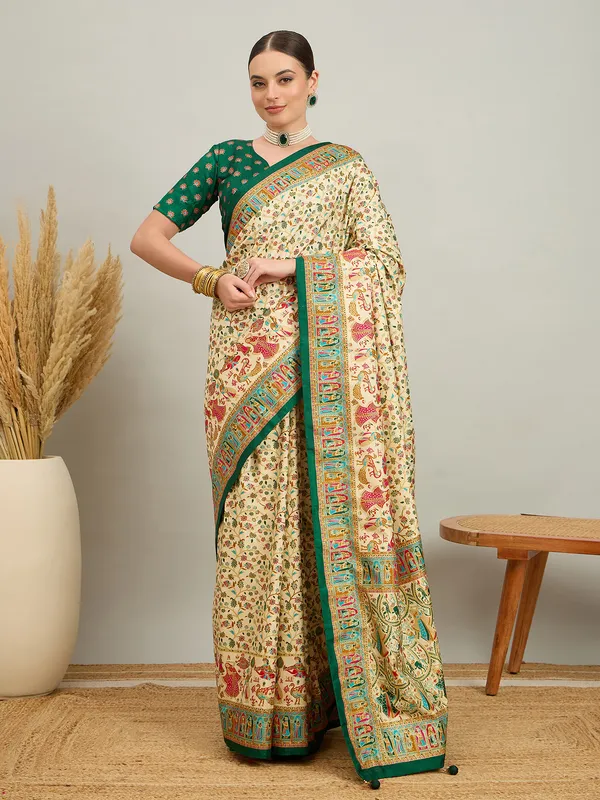 Women's_Silk_Blend_Cream_Digital_Print_Designer_Saree_With_Blouse_Piece