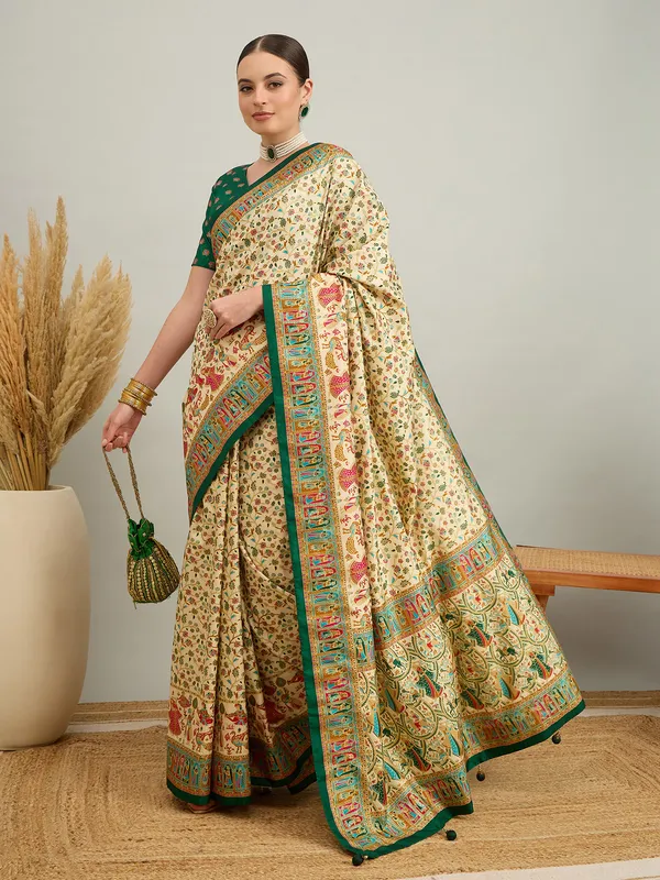 Women's_Silk_Blend_Cream_Digital_Print_Designer_Saree_With_Blouse_Piece