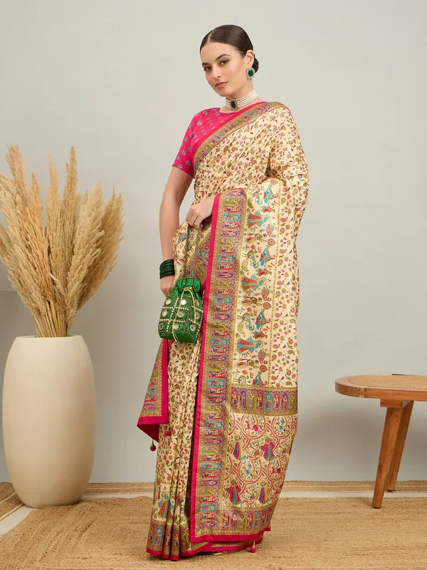 Women's_Silk_Blend_Cream_Digital_Print_Designer_Saree_With_Blouse_Piece