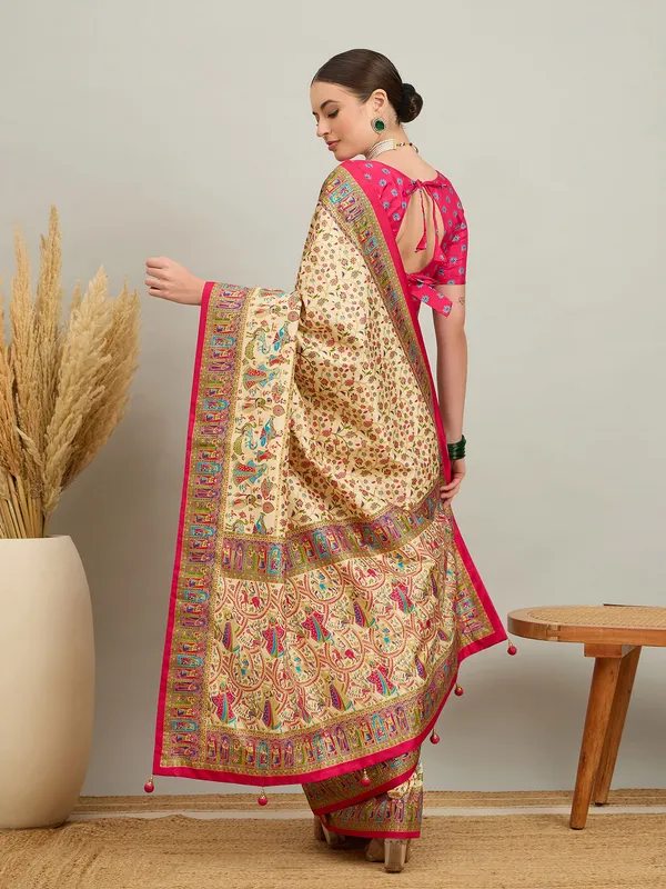 Women's_Silk_Blend_Cream_Digital_Print_Designer_Saree_With_Blouse_Piece
