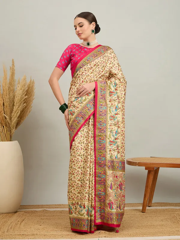 Women's_Silk_Blend_Cream_Digital_Print_Designer_Saree_With_Blouse_Piece