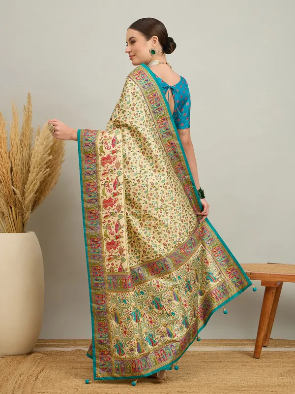 Women's_Silk_Blend_Cream_Digital_Print_Designer_Saree_With_Blouse_Piece