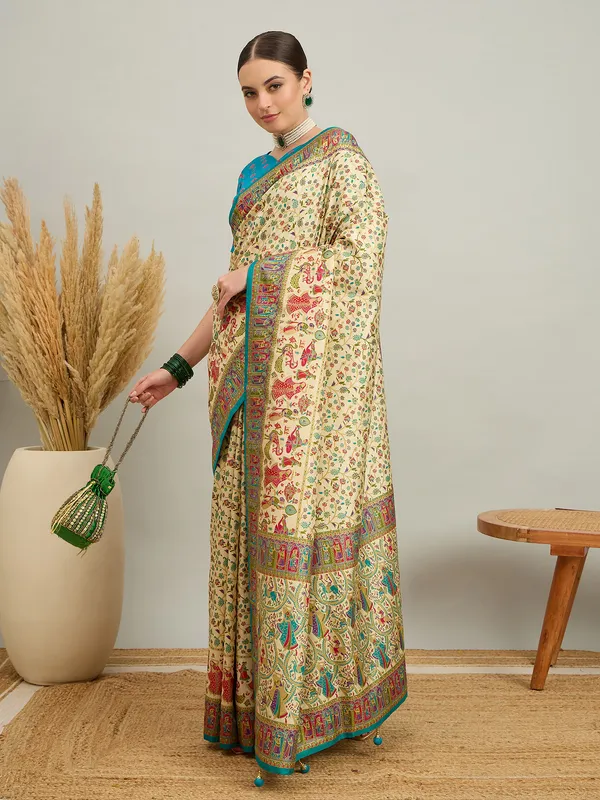 Women's_Silk_Blend_Cream_Digital_Print_Designer_Saree_With_Blouse_Piece