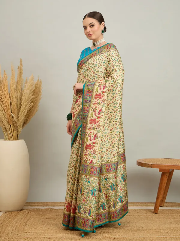 Women's_Silk_Blend_Cream_Digital_Print_Designer_Saree_With_Blouse_Piece