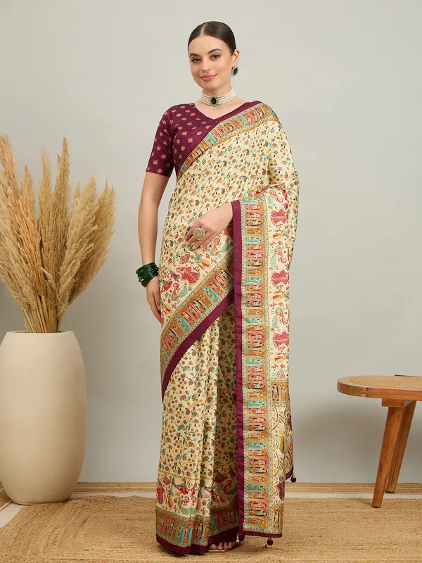 Women's_Silk_Blend_Cream_Digital_Print_Designer_Saree_With_Blouse_Piece