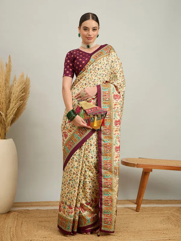 Women's_Silk_Blend_Cream_Digital_Print_Designer_Saree_With_Blouse_Piece