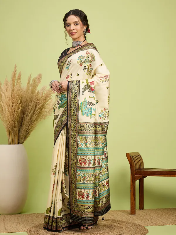 Women's_Silk_Blend_Cream_Digital_Print_Designer_Saree_With_Blouse_Piece