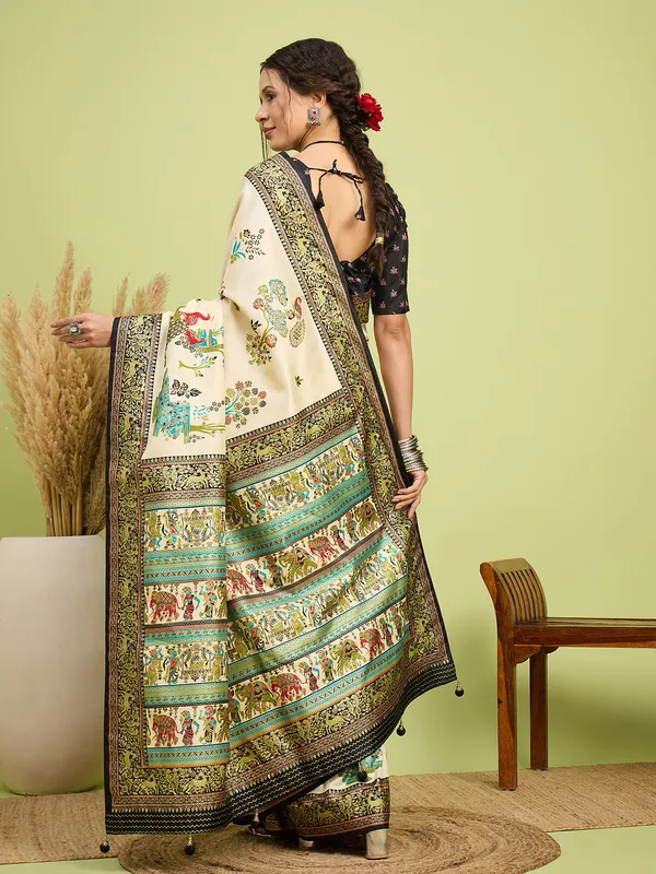 Women's_Silk_Blend_Cream_Digital_Print_Designer_Saree_With_Blouse_Piece