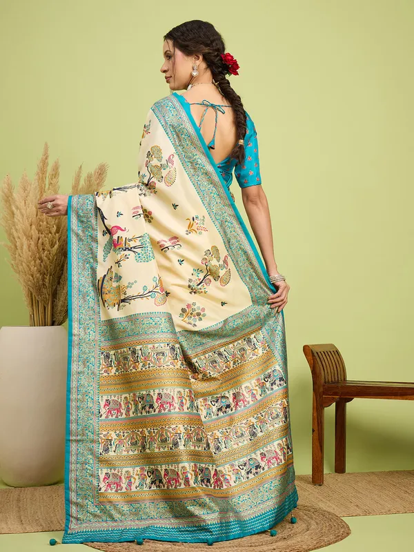 Women's_Silk_Blend_Cream_Digital_Print_Designer_Saree_With_Blouse_Piece