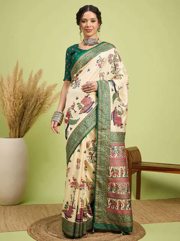 Women's_Silk_Blend_Cream_Digital_Print_Designer_Saree_With_Blouse_Piece