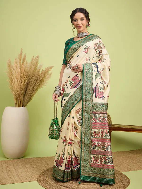 Women's_Silk_Blend_Cream_Digital_Print_Designer_Saree_With_Blouse_Piece