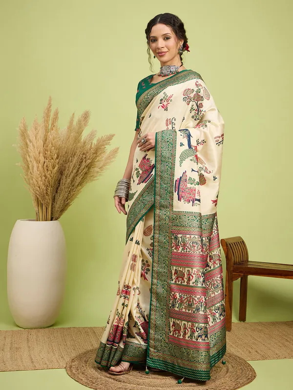 Women's_Silk_Blend_Cream_Digital_Print_Designer_Saree_With_Blouse_Piece