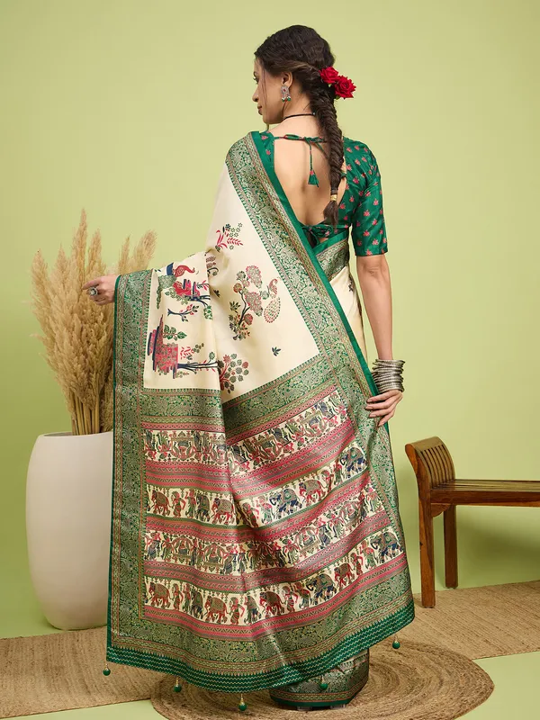 Women's_Silk_Blend_Cream_Digital_Print_Designer_Saree_With_Blouse_Piece