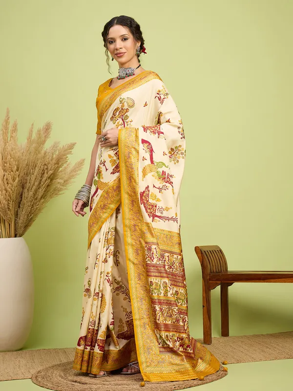 Women's_Silk_Blend_Cream_Digital_Print_Designer_Saree_With_Blouse_Piece
