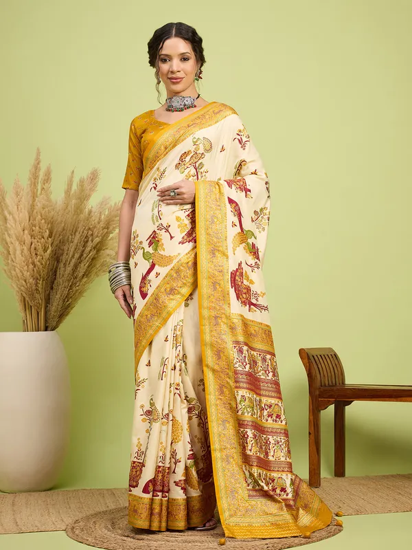 Women's_Silk_Blend_Cream_Digital_Print_Designer_Saree_With_Blouse_Piece