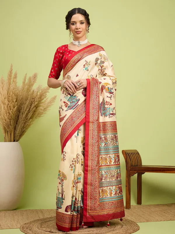 Women's_Silk_Blend_Cream_Digital_Print_Designer_Saree_With_Blouse_Piece