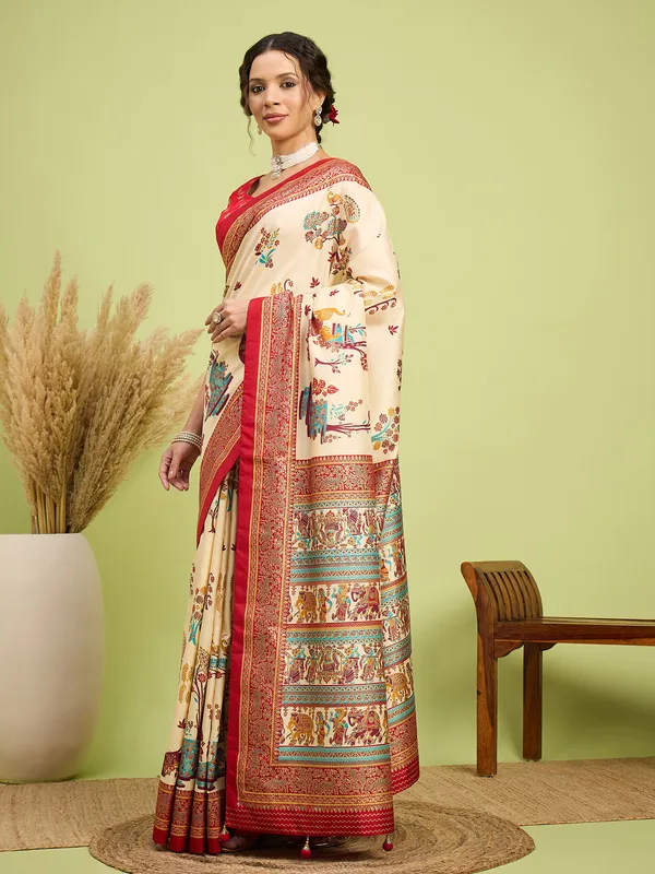 Women's_Silk_Blend_Cream_Digital_Print_Designer_Saree_With_Blouse_Piece