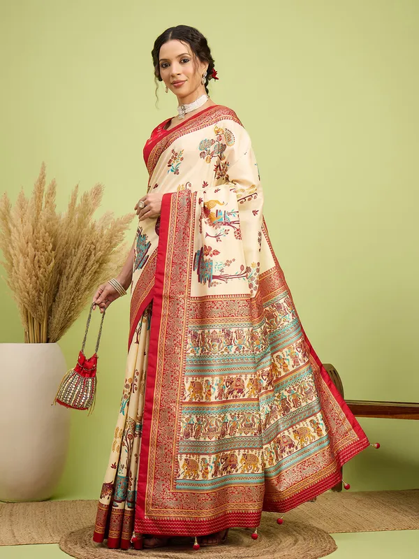 Women's_Silk_Blend_Cream_Digital_Print_Designer_Saree_With_Blouse_Piece