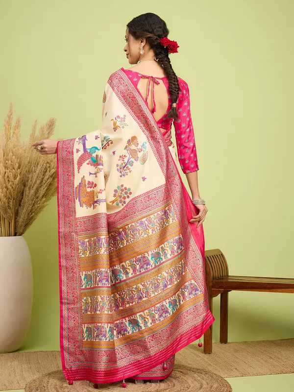 Women's_Silk_Blend_Cream_Digital_Print_Designer_Saree_With_Blouse_Piece