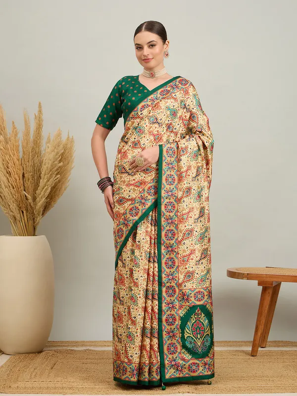 Women's_Silk_Blend_Dark_Green_Digital_Print_Designer_Saree_With_Blouse_Piece