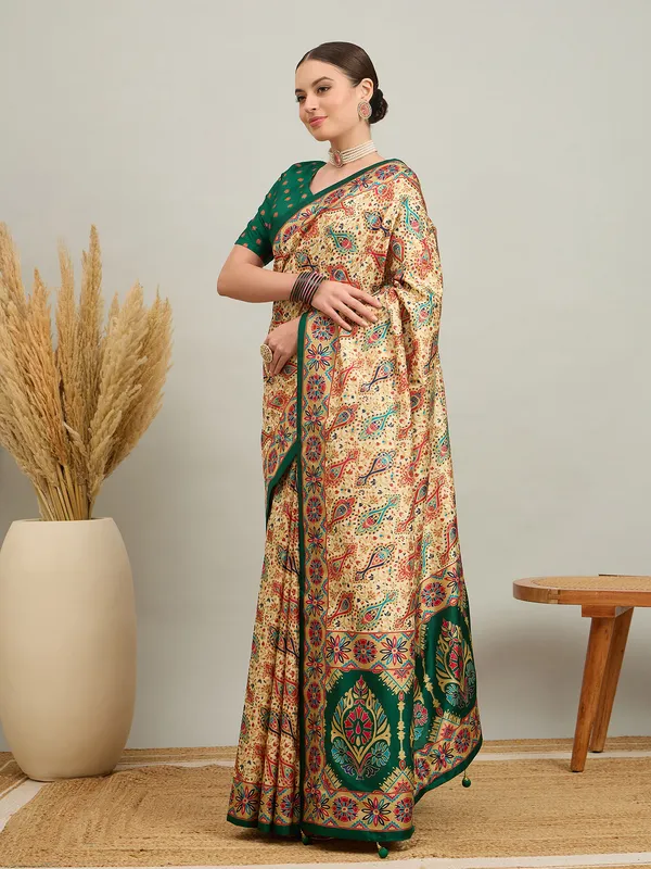 Women's_Silk_Blend_Dark_Green_Digital_Print_Designer_Saree_With_Blouse_Piece