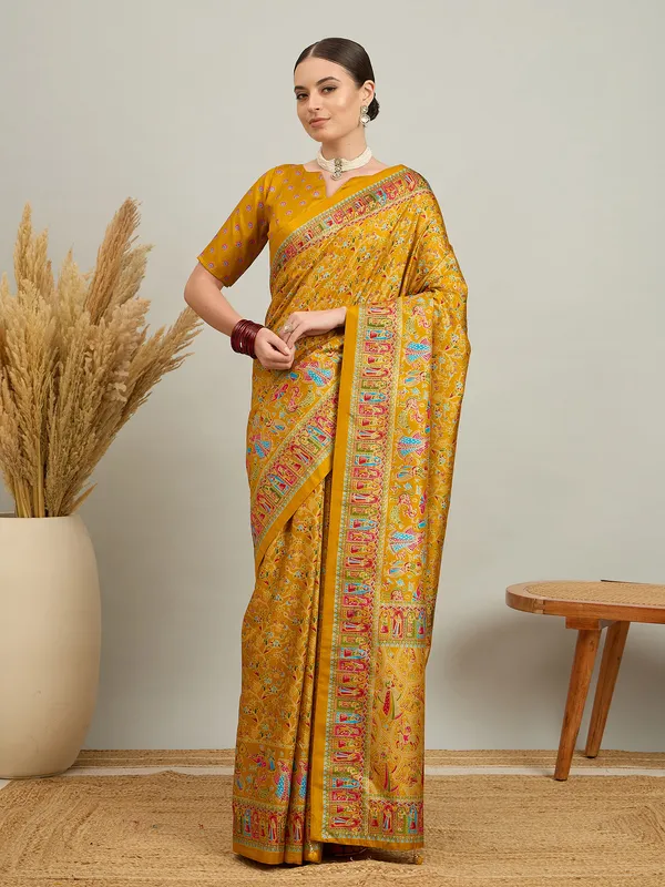 Women's_Silk_Blend_Mustard_Digital_Print_Designer_Saree_With_Blouse_Piece